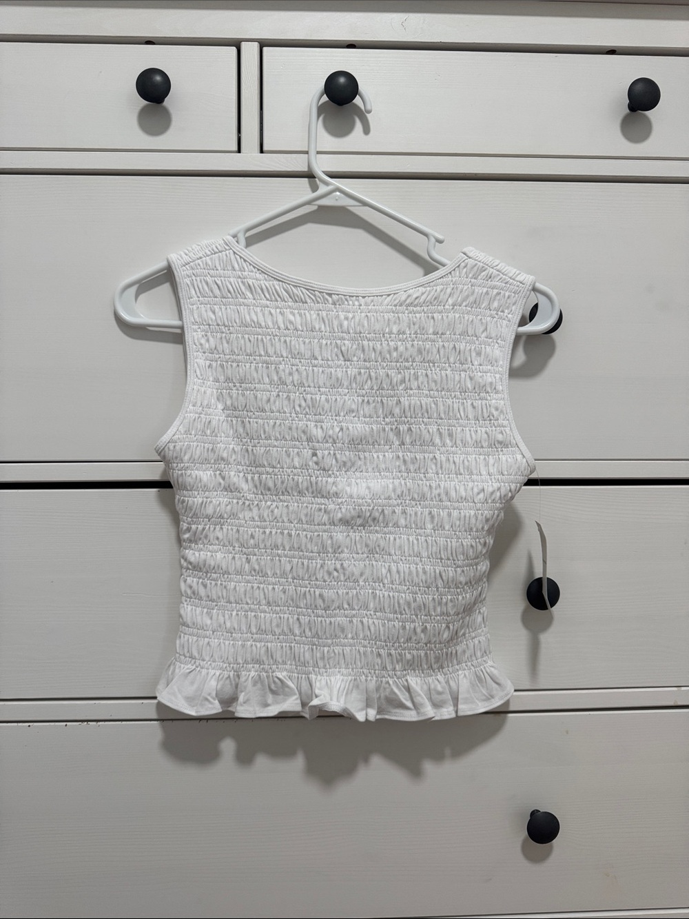 Women’s White Smocked Tank Top with Ruffle Hem